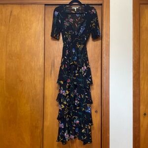 Maje | Black Sheer Multicolored Floral Tiered Maxi Dress Fairy Whimsigoth Flower